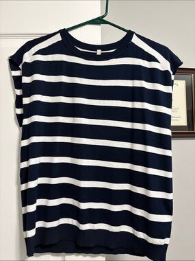 Women's Navy and White Striped Knit Top